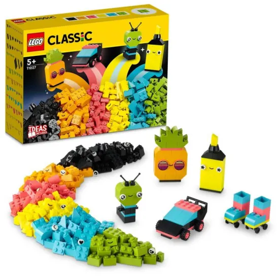 LEGO Classic Neónová kreatívna zábava predstavuje tvorivé hry s neónovými farbami.