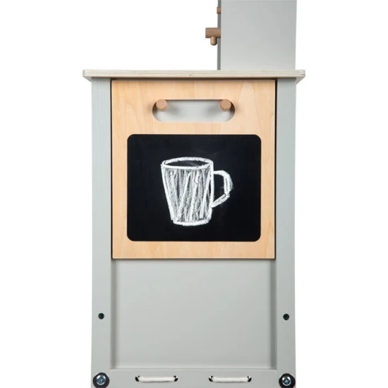 Detska drevena kuchynka Tasty seda so svetlom, zvukom a kovovymi doplnkami