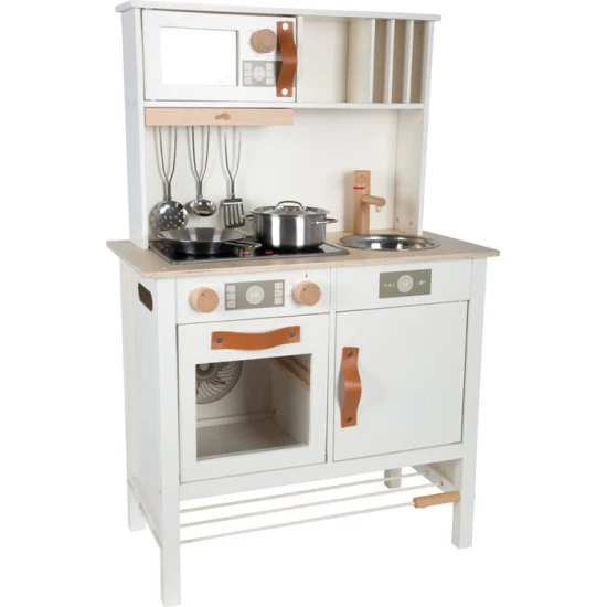 Detska drevena kuchynka Tasty bila so svetlom, zvukom a kovovymi doplnkami