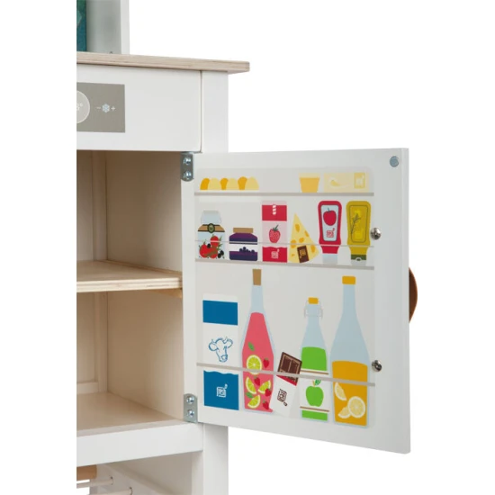 Detska drevena kuchynka Tasty bila so svetlom, zvukom a kovovymi doplnkami