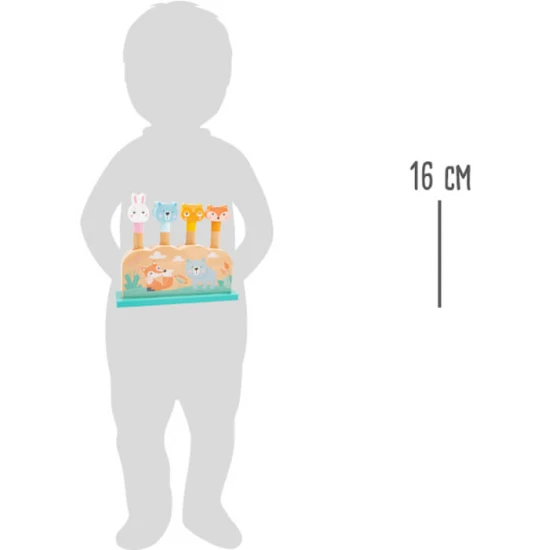 Drevená vystreľovacia vkladačka Zvieratká – farebná hračka na rozvoj motoriky.