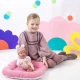 Llorens Bábätko s celovinylovým telom dievčatko s pruhovanou čiapkou s brmbolcami 35 cm