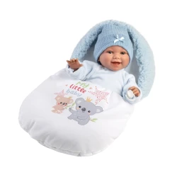 Llorens Bábätko so zvukmi a mäkkým telom v modrom spacom vaku Koala 38 cm