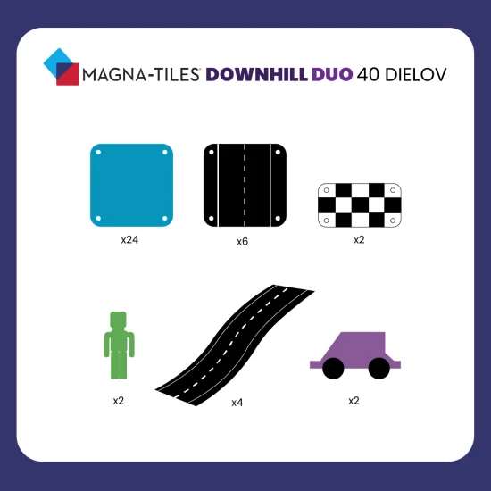 Magnetická stavebnica Downhill Duo 40 dielov. Skvelý darček pre deti, ktoré milujú autá.