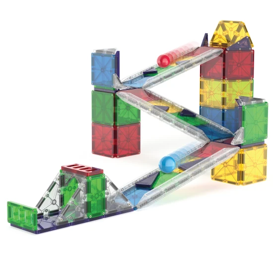 Magnetická stavebnica MAGNA-TILES Rail Racers Deluxe – detská pretekárska dráha s guličkami, koľajnicami a rampami