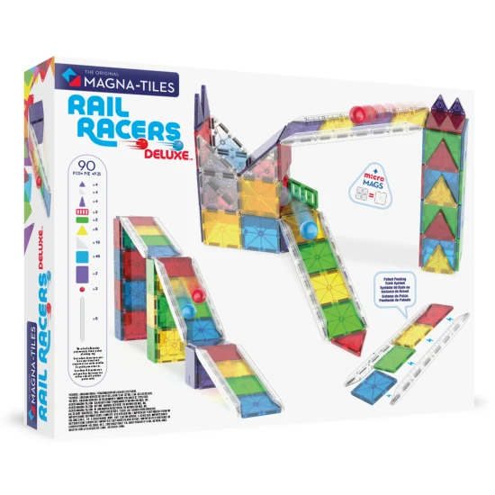 Magnetická stavebnica MAGNA-TILES Rail Racers Deluxe – detská pretekárska dráha s guličkami, koľajnicami a rampami