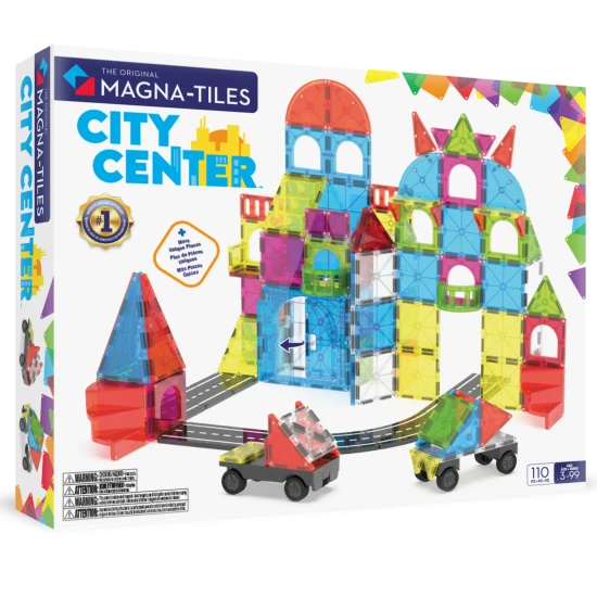 Magnetická stavebnica MAGNA-TILES City Center – 110 dielov s cestami, schodmi, autami a mestskými prvkami
