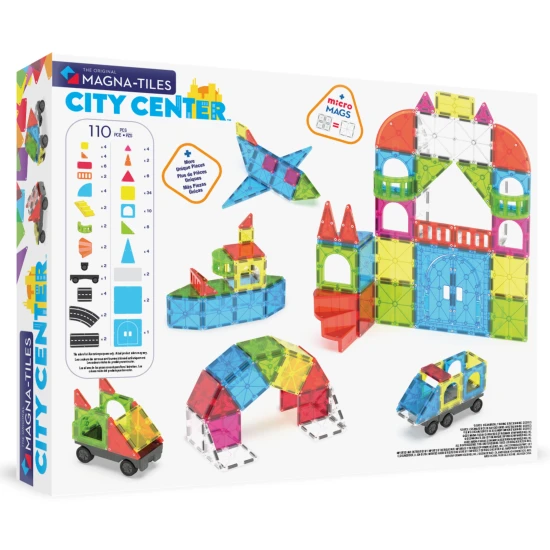 Magnetická stavebnica MAGNA-TILES City Center – 110 dielov s cestami, schodmi, autami a mestskými prvkami