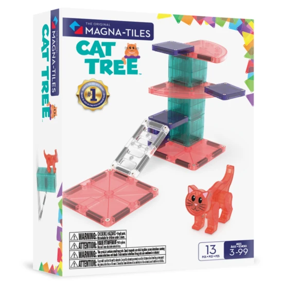 Magnetická stavebnica MAGNA-TILES Cat Tree – mačací strom s figúrkou, microMAGS dielikmi a dekoráciami