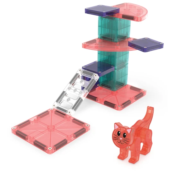 Magnetická stavebnica MAGNA-TILES Cat Tree – mačací strom s figúrkou, microMAGS dielikmi a dekoráciami