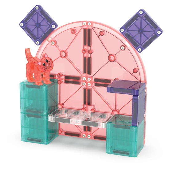 Magnetická stavebnica MAGNA-TILES Cat Tree – mačací strom s figúrkou, microMAGS dielikmi a dekoráciami