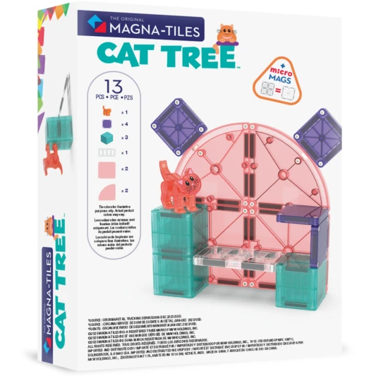 Magnetická stavebnica MAGNA-TILES Cat Tree – mačací strom s figúrkou, microMAGS dielikmi a dekoráciami