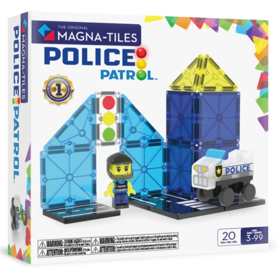 Magnetická stavebnica Magna-Tiles Police Patrol – detské policajné vozidlo s figúrkou a semaforom
