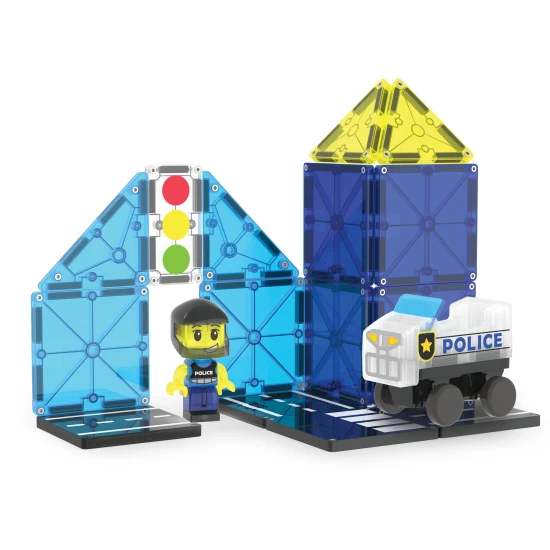 Magnetická stavebnica MAGNA-TILES Police Patrol – detské policajné vozidlo s figúrkou a semaforom