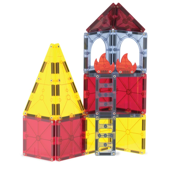 Magnetická stavebnica MAGNA-TILES Fire Rescue – detské hasičské auto, figúrka hasiča a ohnivé dieliky