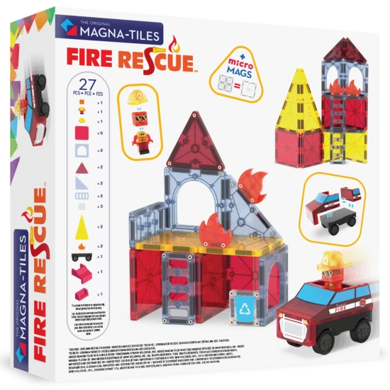Magnetická stavebnica MAGNA-TILES Fire Rescue – detské hasičské auto, figúrka hasiča a ohnivé dieliky