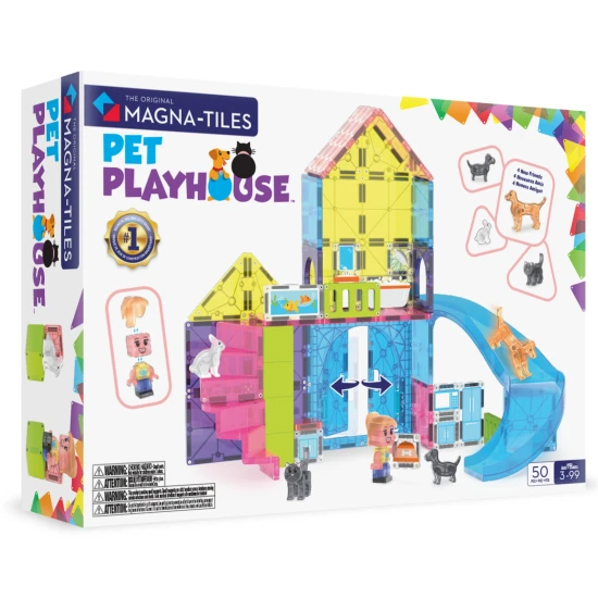 Magnetická stavebnica MAGNA-TILES Pet Playhouse – detský domček pre zvieratá so šmykľavkou, figúrkami a doplnkami
