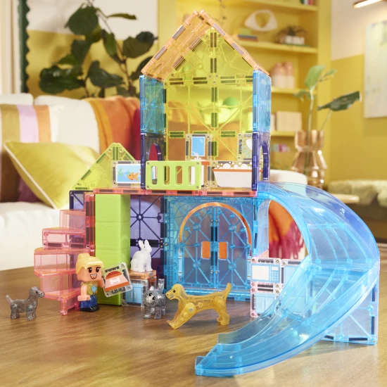 Magnetická stavebnica MAGNA-TILES Pet Playhouse – detský domček pre zvieratá so šmykľavkou, figúrkami a doplnkami