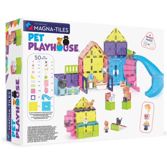 Magnetická stavebnica MAGNA-TILES Pet Playhouse – detský domček pre zvieratá so šmykľavkou, figúrkami a doplnkami