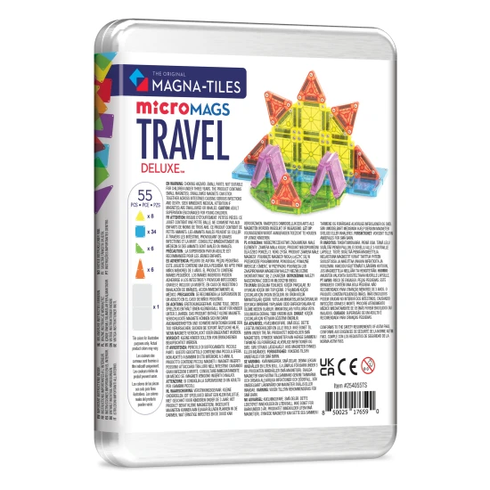 Magnetická stavebnica MAGNA-TILES Travel Set Deluxe – 55 mini dielikov v plechovom puzdre pre hru na cestách