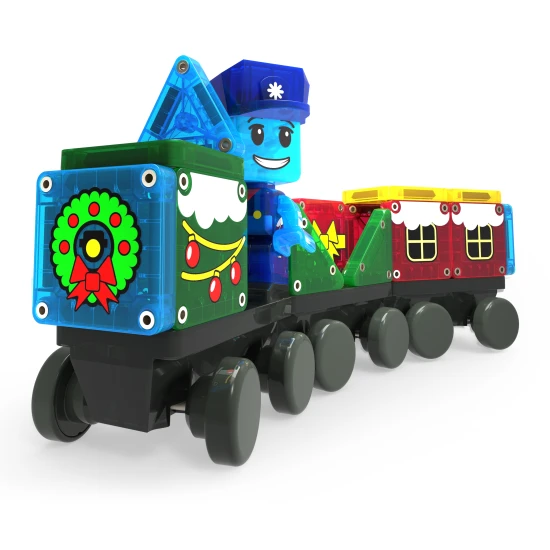 Magnetická stavebnica MAGNA-TILES microMAGS Adventný kalendár – 34 dielikov s vianočnými motívmi, figúrkami a mikropodvozkom