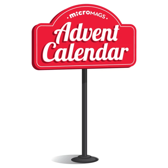 Magnetická stavebnica MAGNA-TILES microMAGS Adventný kalendár – 34 dielikov s vianočnými motívmi, figúrkami a mikropodvozkom