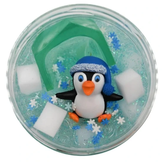 Slizáčik gélový Zimný s tučniakom – trblietavý priehľadný sliz s figúrkou tučniaka
