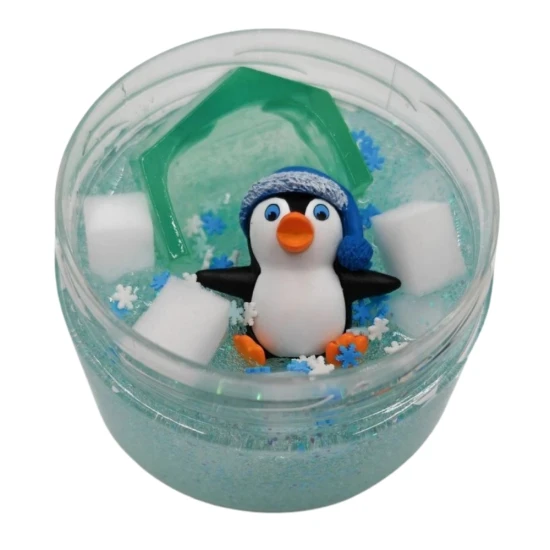 Slizáčik gélový Zimný s tučniakom – trblietavý priehľadný sliz s figúrkou tučniaka