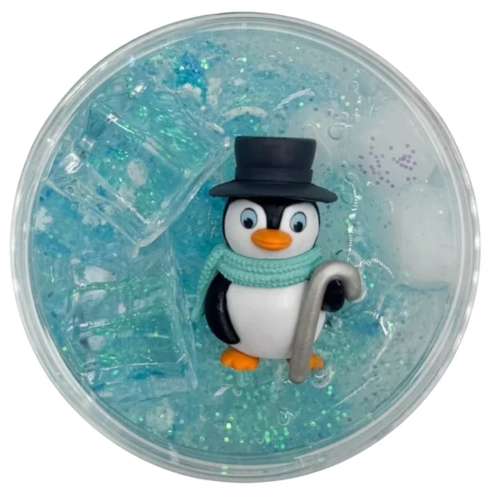 Slizáčik gélový Zimný s tučniakom – trblietavý priehľadný sliz s figúrkou tučniaka