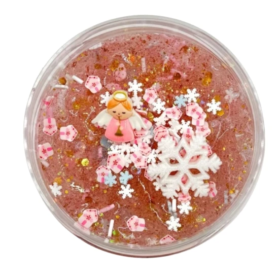 Gumový slizáčik S anjelom – priehľadný vianočný sliz s trblietkami, anjelom a vločkou