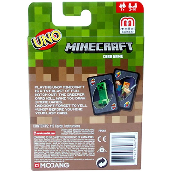 UNO™ Minecraft kartová hra s postavami Minecraftu a akčnými kartami, vrátane Creepera