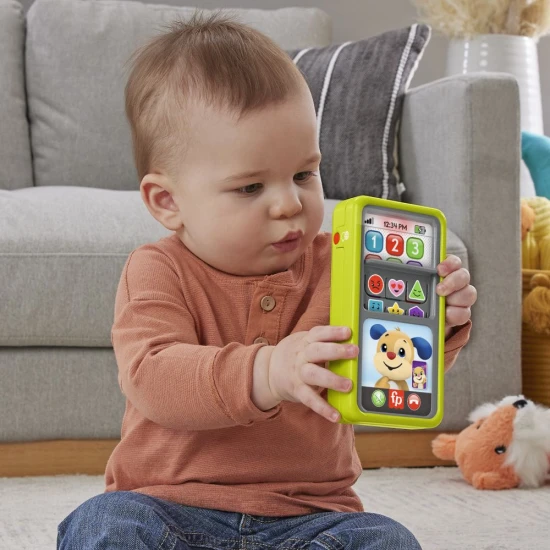 Fisher-Price® Psíkov šikovný telefón s 9 tlačidlami a svetielkami – interaktívna vzdelávacia hračka pre deti