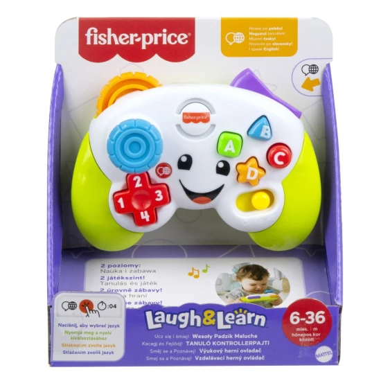 Fisher-Price® herný ovládač pre bábätká a batoľatá s pohyblivým joystickom, tlačidlami ABCD a číslami, ktoré aktivujú hudbu a svetlá