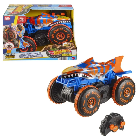 Hot Wheels Monster Trucks Lezec Tiger Shark RC jazdiaci po teréne a šplhajúci cez prekážky
