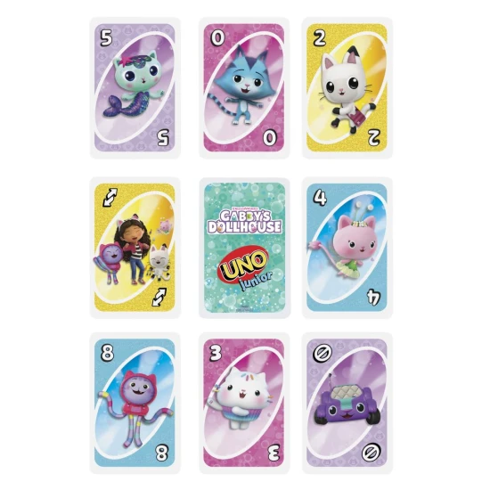 UNO Junior Gabinin kúzelný domček kartová hra pre deti s postavami z Gabininho kúzelného domčeka