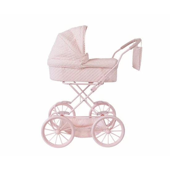Retro kočík pre bábiky Pink Gingham - Monnëka TT-94036