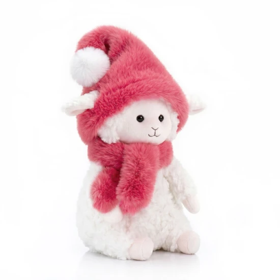 Ovečka Marshmallow s malinovou čiapkou 20 cm