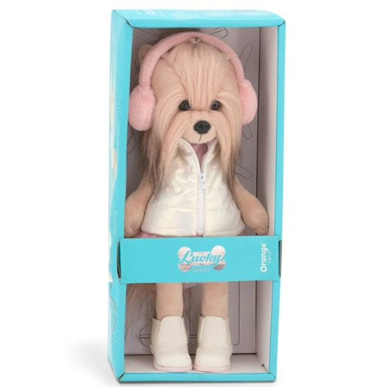 Lucky Doggy plyšový psík Yorkšírka Yoyo Pink Dream – ružové šaty, trblietavá vestička, huňaté klapky a zimné botičky