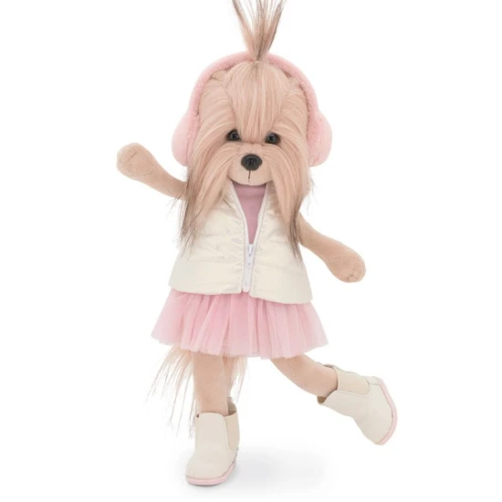 Lucky Doggy plyšový psík Yorkšírka Yoyo Pink Dream – ružové šaty, trblietavá vestička, huňaté klapky a zimné botičky