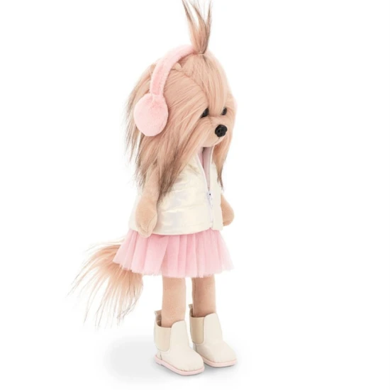 Lucky Doggy plyšový psík Yorkšírka Yoyo Pink Dream – ružové šaty, trblietavá vestička, huňaté klapky a zimné botičky