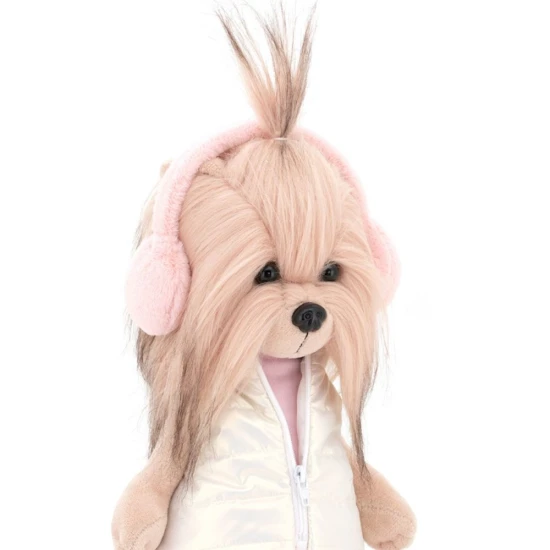 Lucky Doggy plyšový psík Yorkšírka Yoyo Pink Dream – ružové šaty, trblietavá vestička, huňaté klapky a zimné botičky