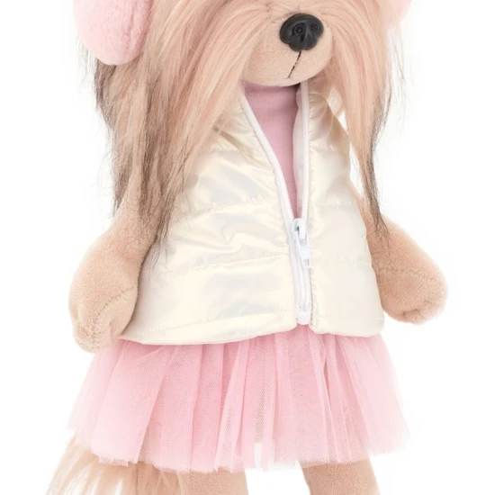 Lucky Doggy plyšový psík Yorkšírka Yoyo Pink Dream – ružové šaty, trblietavá vestička, huňaté klapky a zimné botičky