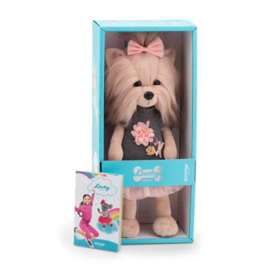 Plysovy psik Lucky Doggy Yoyo Tea Rose yorksir v ruzovych satach – 38 cm