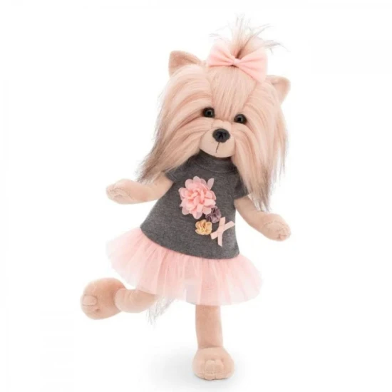 Plysovy psik Lucky Doggy Yoyo Tea Rose yorksir v ruzovych satach – 38 cm