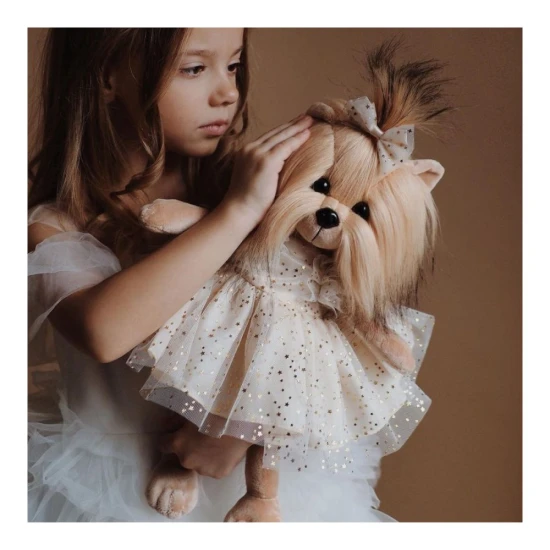 Plyšový psík yorkšírka Lucky Doggy Yoyo Starlight v zlatých tylových šatách s mašličkou
