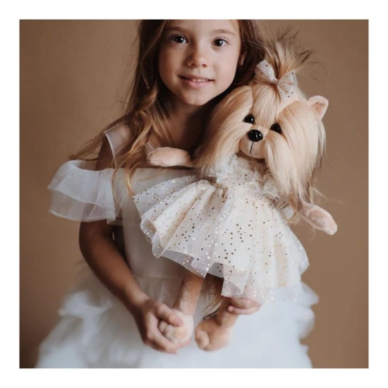 Plyšový psík yorkšírka Lucky Doggy Yoyo Starlight v zlatých tylových šatách s mašličkou