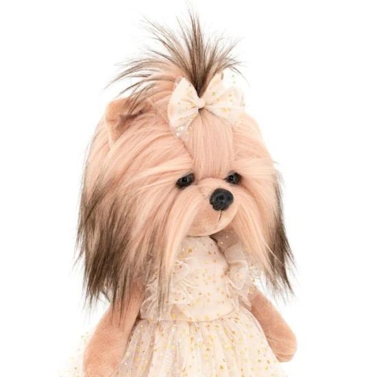Plyšový psík yorkšírka Lucky Doggy Yoyo Starlight v zlatých tylových šatách s mašličkou
