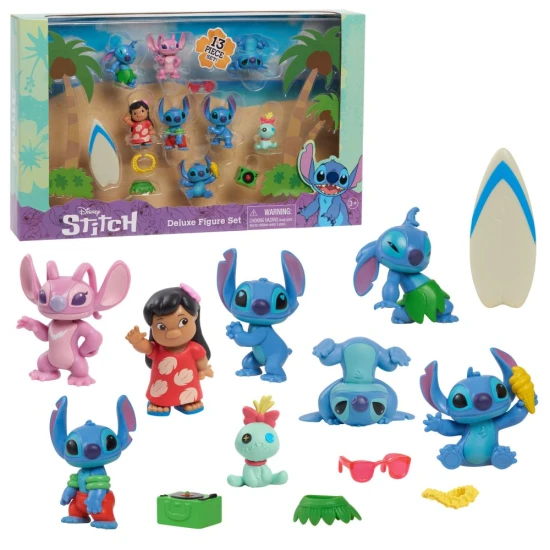 Stitch Deluxe sada figúrok Just Play s 13 postavičkami z Lilo & Stitch pre deti od 3 rokov.