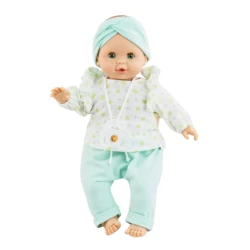 Bábika Bábätko Sonia v zeleno-bielom oblečení 36 cm