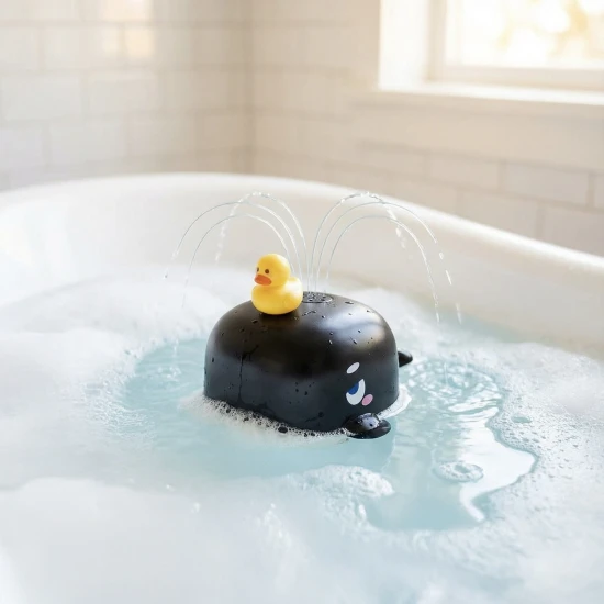 Striekacia hračka do vody Veľryba čierna – vodná fontánka s kačičkou